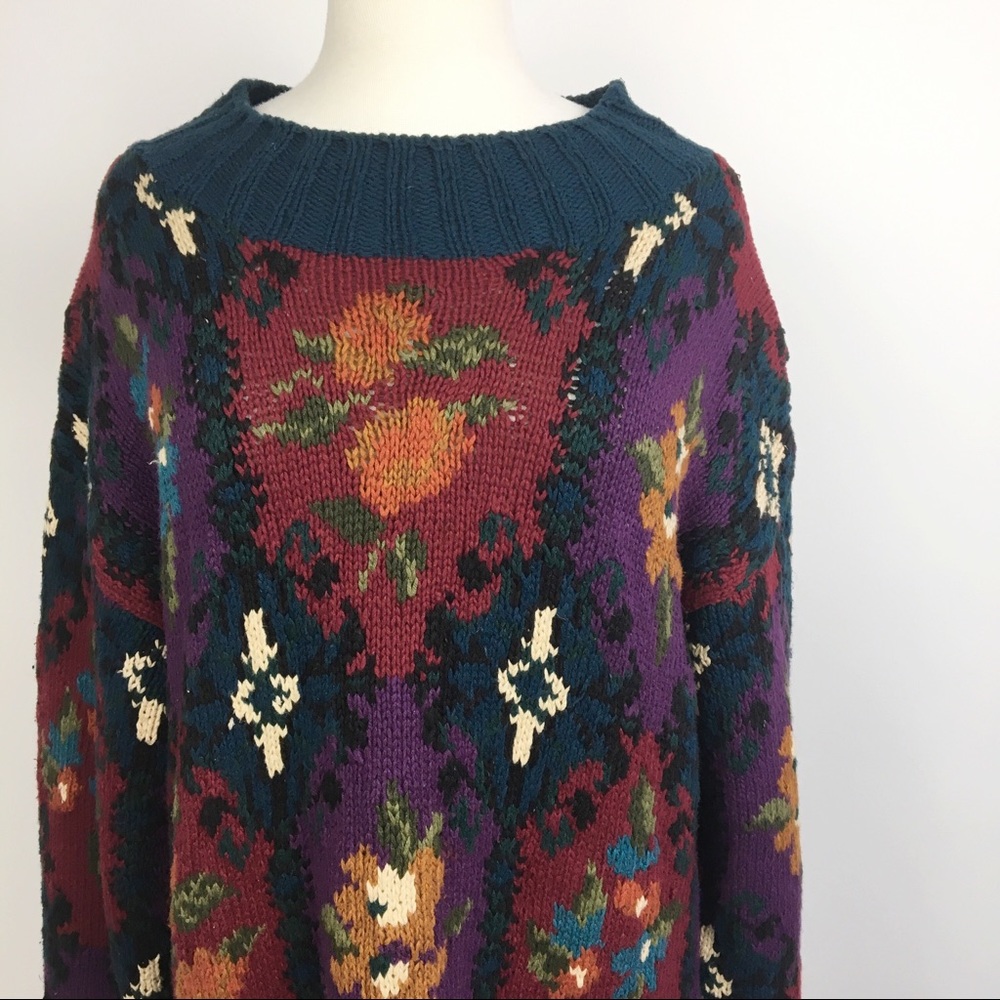 vintage hand knit multicolor sweater tunic dress - Picture 4 of 9